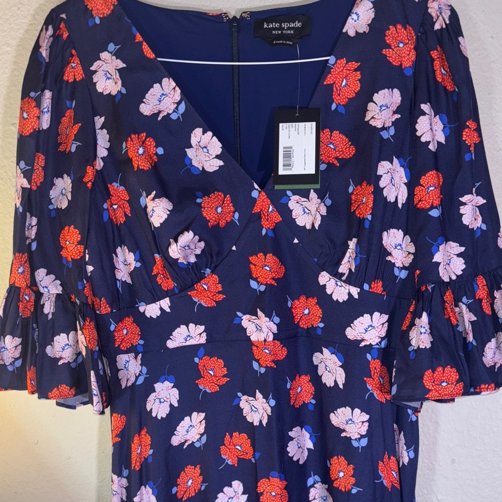 Kate Spade Navy Dress with Red and Pink Floral Pattern